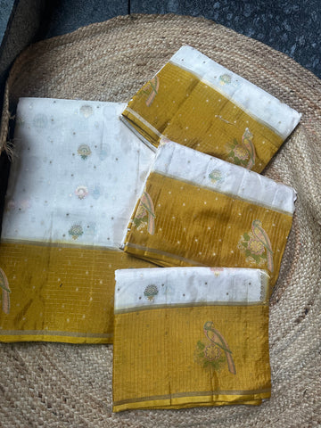 Half white with mustard dola silk.