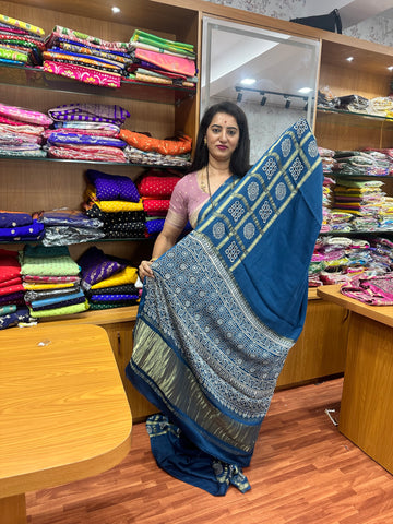 Peacock blue pure modal silk sarees