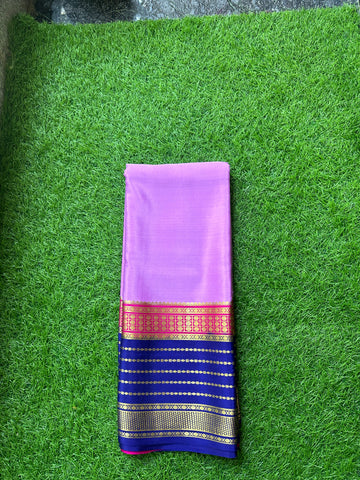 Lavender pink and navy blue,pure Mysore Silk crepe. 120 grams thickness.