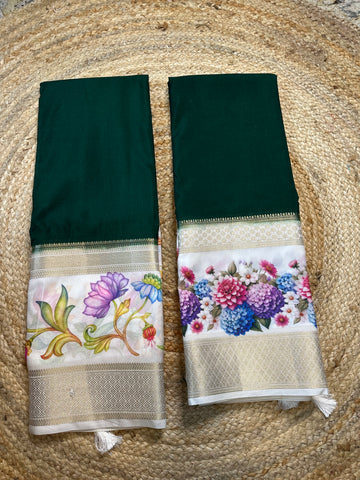 Green and white semi crepe floral bentex border.