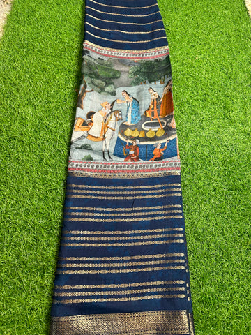 Grey with aqua blue crepe kalamkari.