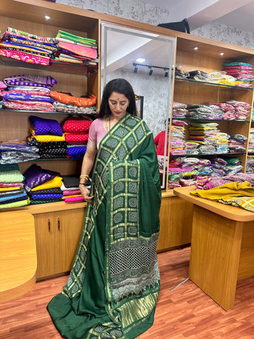 Deep green pure modal silk sarees