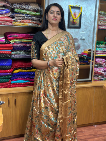 Premium brasso sarees, beige with peach colour