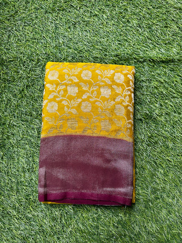 Designer georgette jaal pattern mustard with wine.