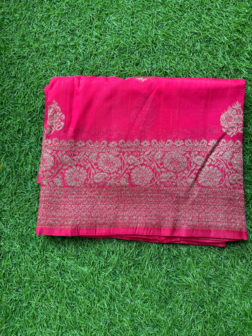 Strawberry pink semi raw silk Banarasi silk.
