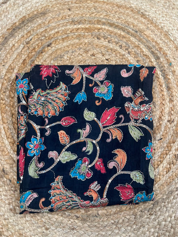 Black pure crepe pen kalamkari blouse material 1 metre.