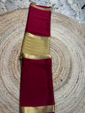 Beige and maroon central line pure Mysore Silk crepe 100 gsm