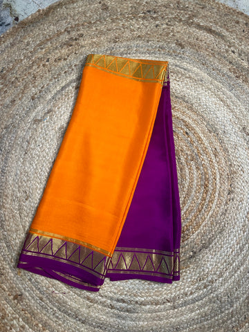 Orange and mejentha half and half pure Mysore Silk crepe. 120 gsm