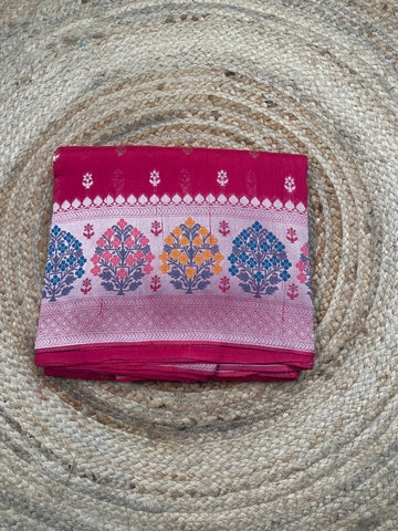 Pink pure Paithani border tusser