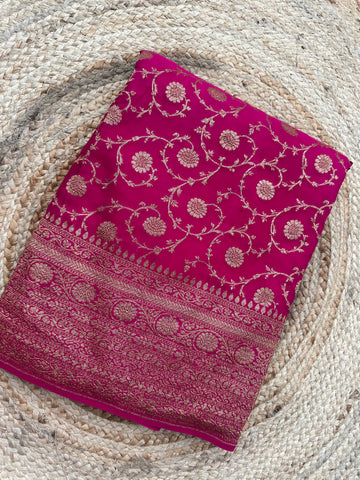 Rani pink pure crepe Banaras silk sarees