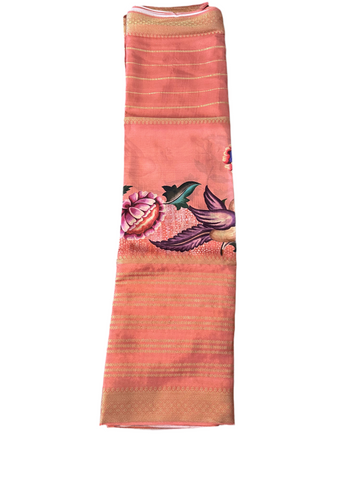 Peach semi crepe digital kalamkari