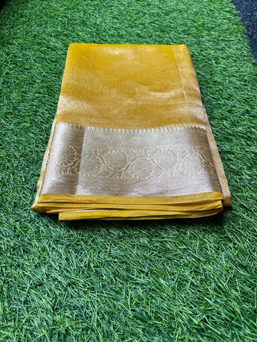 Pure Banarasi tissue silk. Golden mustard.