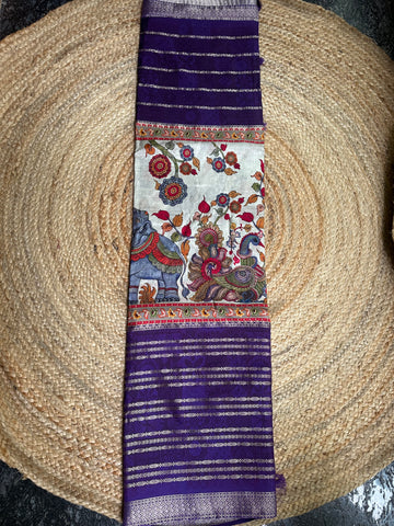 Purple and white central digital kalamkari sarees.