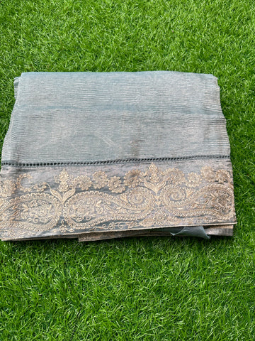 Pure tissue Banarasi sarees. Sea green colour with embroidery borders