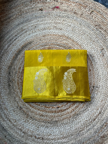 Mustard yellow dola silk with mango satin border