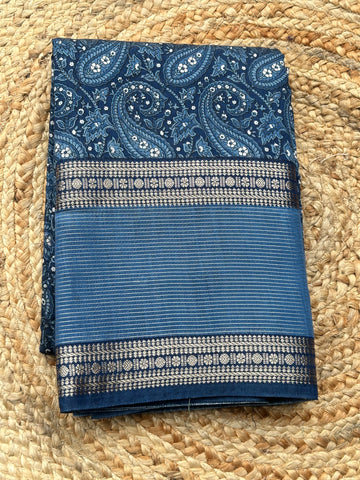 Blue semi crepe digital bentex border