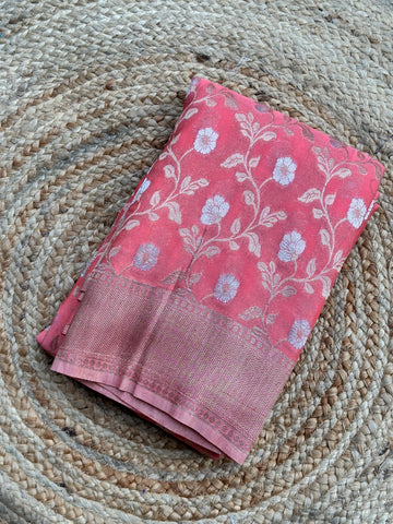 Peach designer georgette jaal pattern