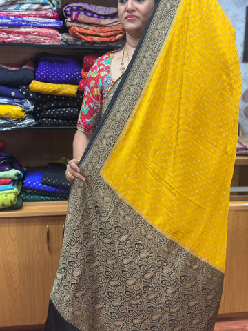 Yellow and black pure crepe Banaras sarees