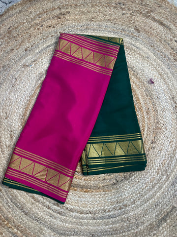 Pink and green pure Mysore Silk crepe 120 gsm half and half.