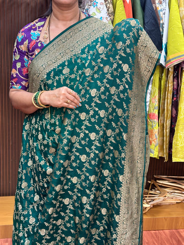 Green jaal pure crepe Banaras brocade blouse