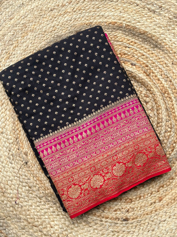 Black and red and pink 3D pure crepe Banaras sarees