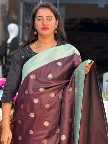Coffee brown and Rama blue semi Kanchi
