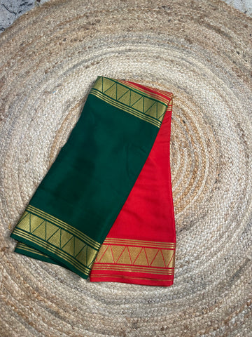 Orange and green pure Mysore Silk crepe half and half.