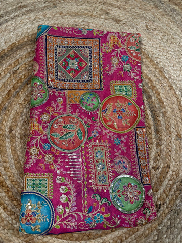 Pink and peach pure crepe pen kalamkari blouse material 1 meter.