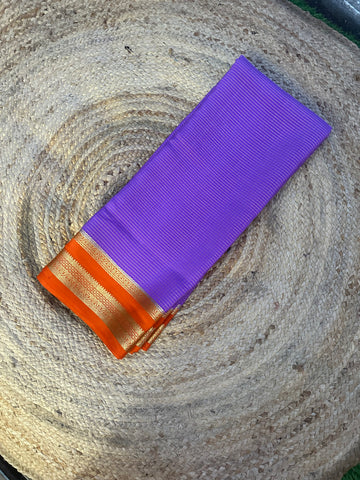 Lavender and orange checks pure crepe Mysore Silk sarees 120 gsm
