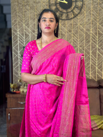 Pink pure crepe Banaras silk sarees.