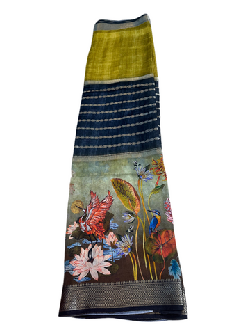 Black and mustard kalamkari digital crepe.