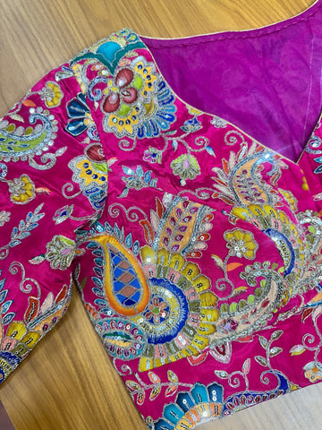 Pure crepe kalamkari sequence work ready blouse XL size