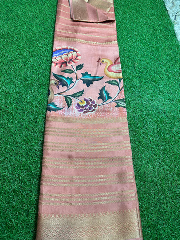 Peach kalamkari semi crepe