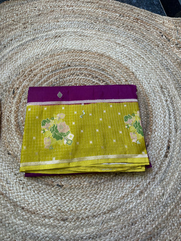 Wine with mustard dola silk checks pattern.