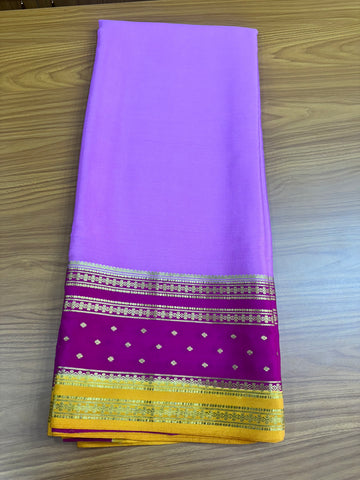 Lavender with pink pure crepe Mysore Silk 120 gsm