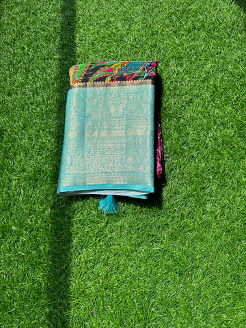 Wine with sky blue, digital kalamkari prints.