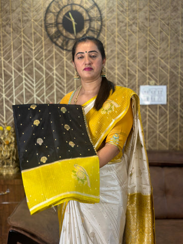 Black and mustard dola silk.