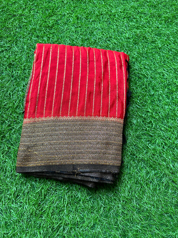 Red and black Semi wrinkle crepe sarees.