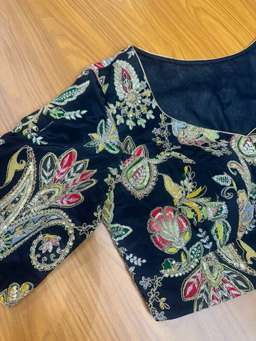 Black pure crepe kalamkari sequence blouse XL size