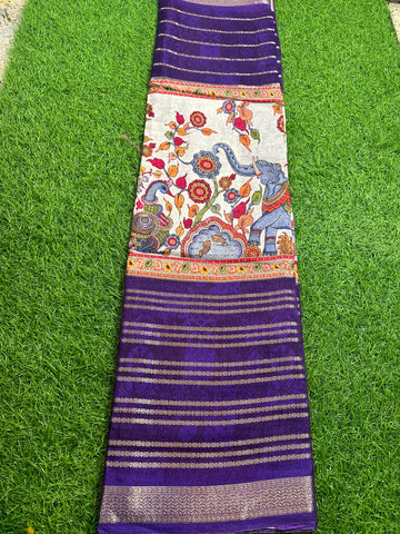 Purple semi crepe kalamkari