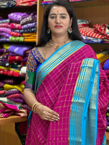 Pink and sky blue pure crepe Mysore Silk sarees 120 gsm