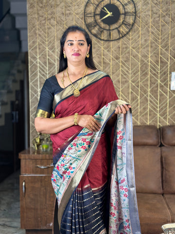 Maroon and black crepe digital kalamkari prints.