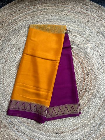 Orange and mejentha pink half and half pattern Mysore Silk crepe 120gsm
