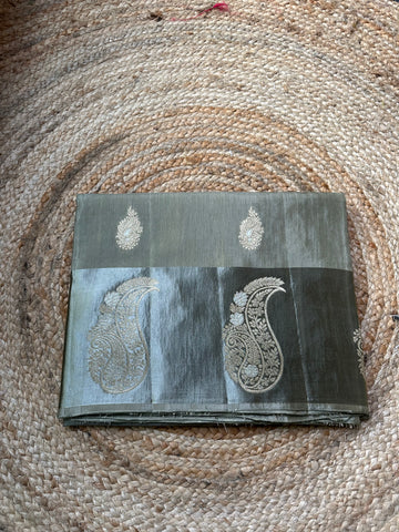 Grey dola silk with mango satin border.