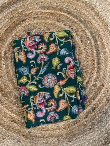 Green pen kalamkari blouse material b1 meter.