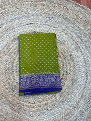 Green with purple crepe chiffon sarees