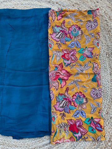 Peacock blue pure crepe sarees with brocade blouse combo
