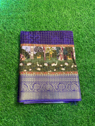 Purple dola crepe kalamkari