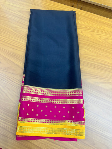 Black and pink pure crepe Mysore Silk 120 gsm