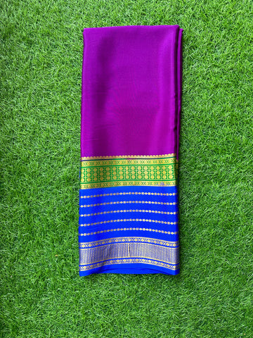 Wine green and blue pure crepe Mysore Silk sarees.